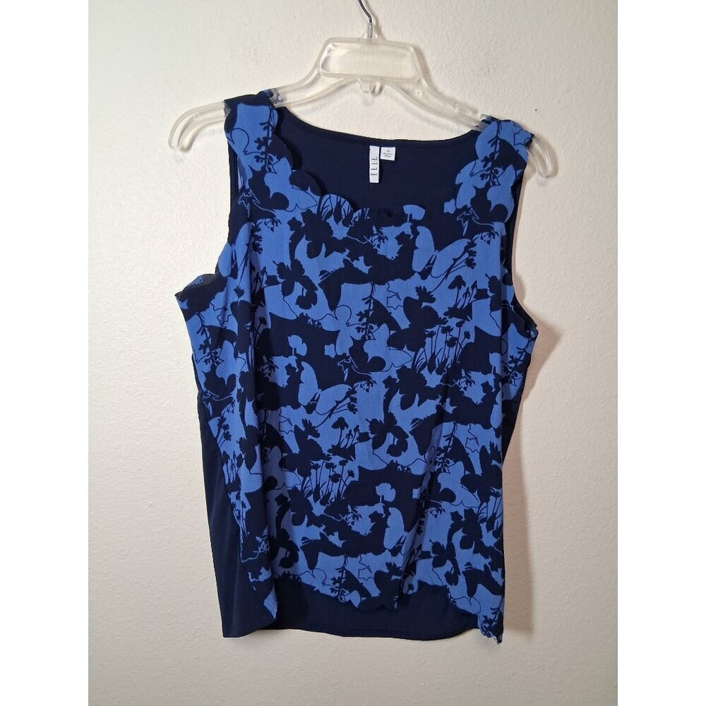 Elle Blouse Boho Business Casual Floral Cottage Granny Office Blue Size Medium